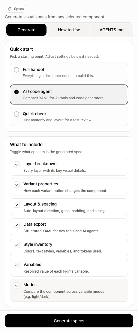 Generate Tab screenshot