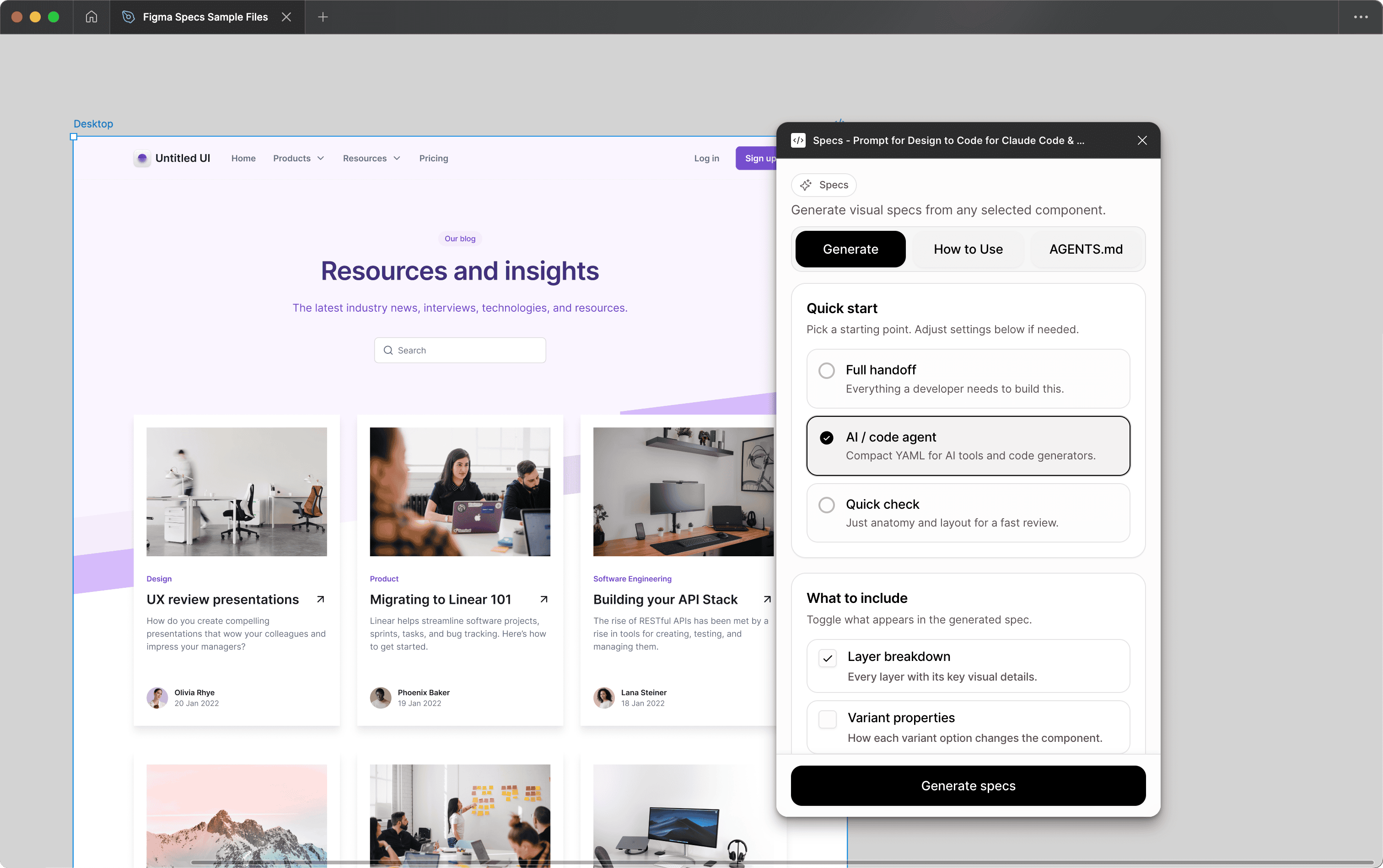 Select in Figma workflow panel